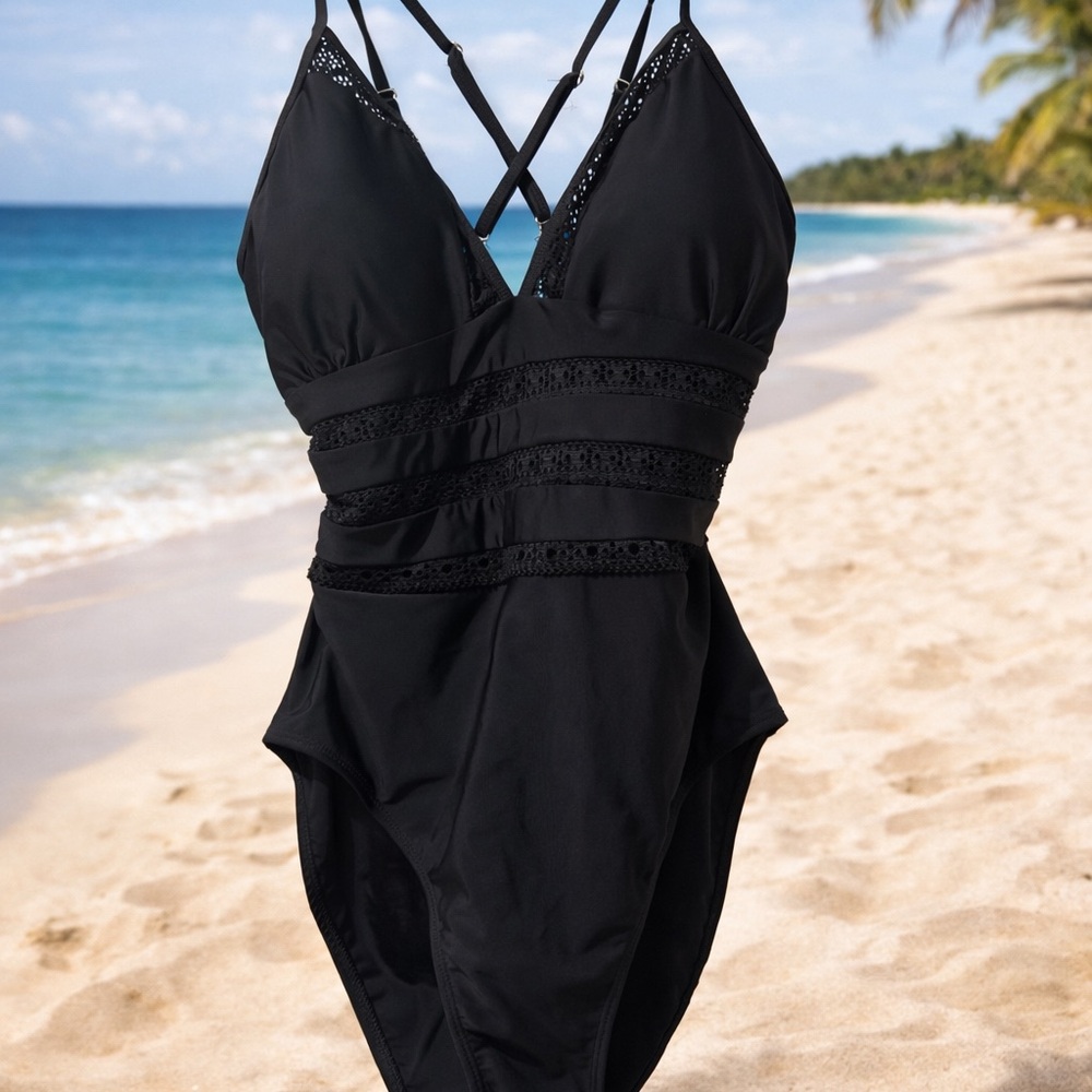 Black Lace-Trim One-Piece Bodysuit